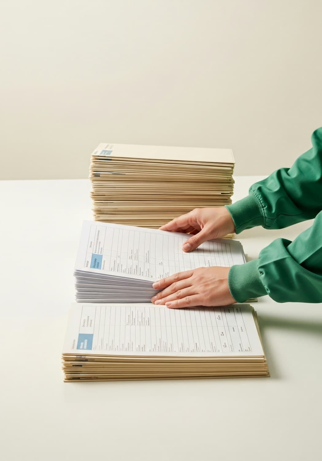 Dossiers administratifs classés sur une table de travail
